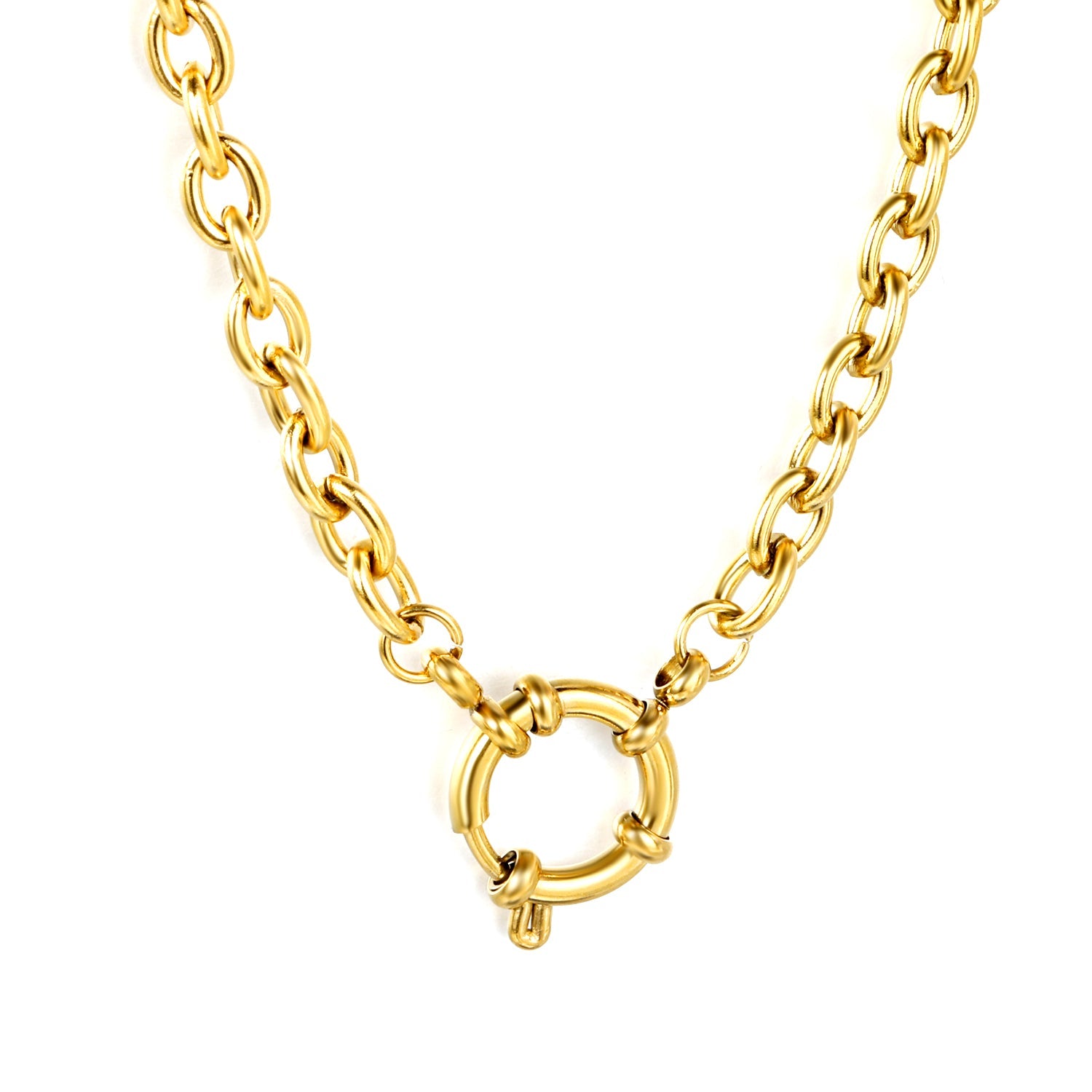 Razor/O Chain W4mm*40cm+Round Buckle O.D. 14.6mm Necklace Gold Color asonjewelry